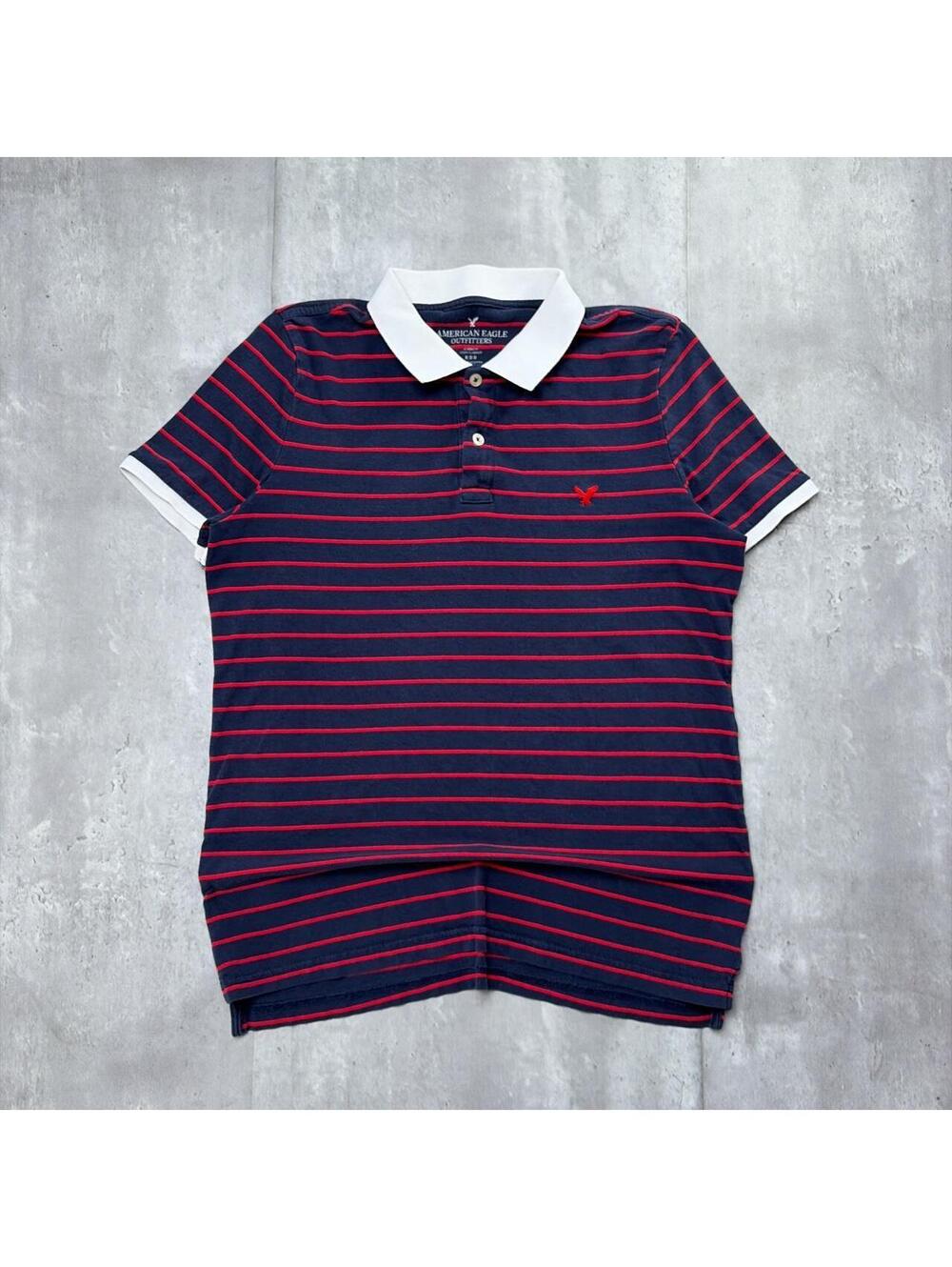 Y2K Navy American Eagle Grunge Skater Striped Polo Shirt